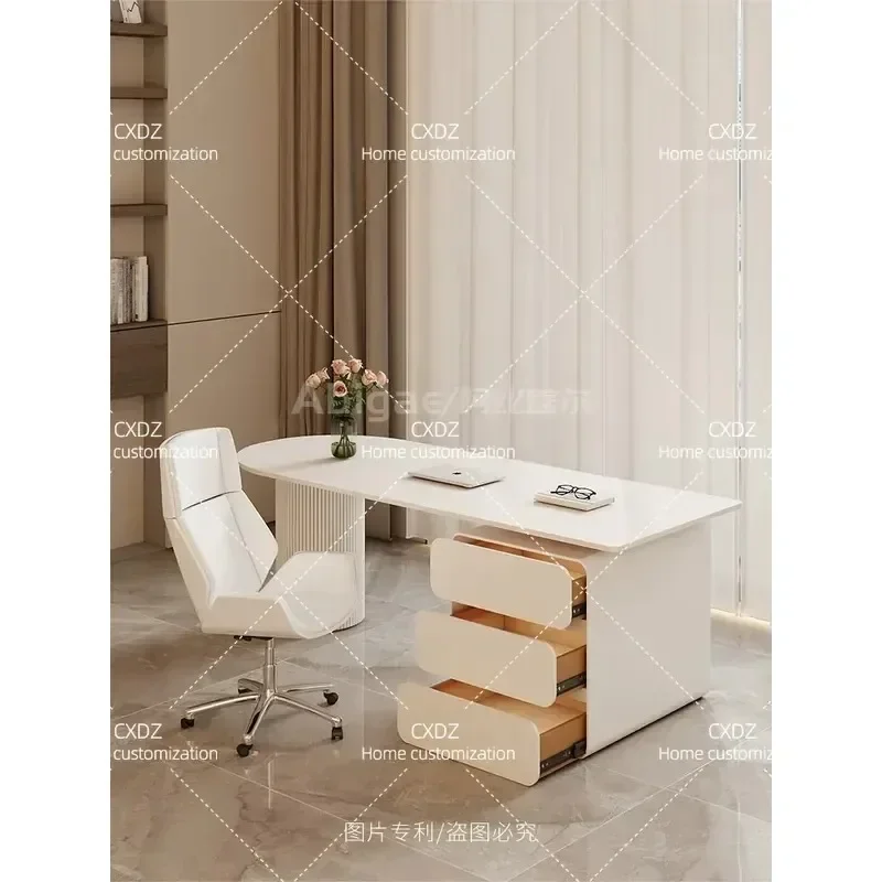 Cream Style Modern Light Luxury Desk Rock Slab Writing Table for Home Study Office Medical Beauty Consultation