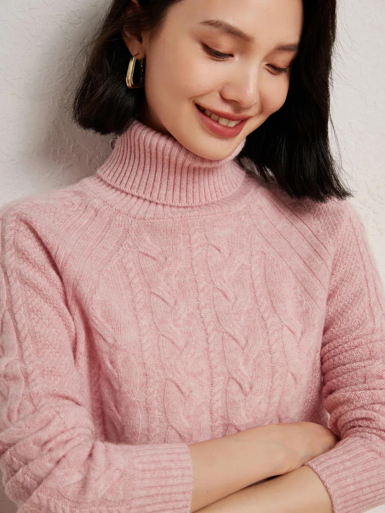 

High Quality Women 100% Cashmere Sweater Autumn Winter Turtle Neck Hollow Knitted Pullover 100% Cashmere Knitwear Casual Style