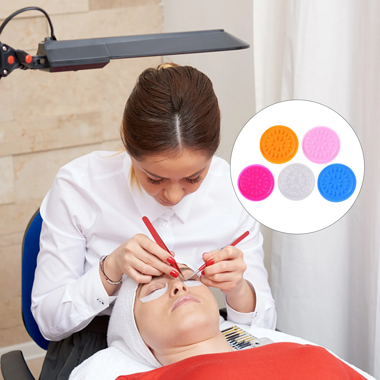 20 個つけまつげ接着剤パレットコンパクトまつげホルダートレイエクステンションタトゥー用簡単クリーン再利用可能なソリューションまつげ接着剤トレイ