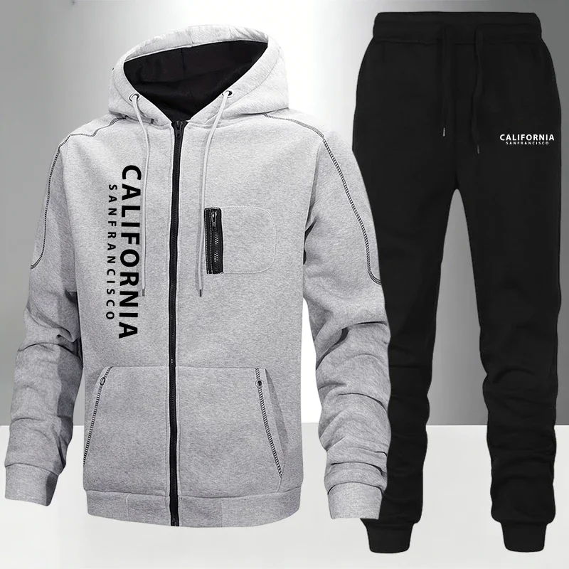 Men's Tracksuit Casual Hoodie Zipper Sweatshirts Coat Outdoors Sports Jogging Clothing Autumn Winter Quality Single Jacket Pants