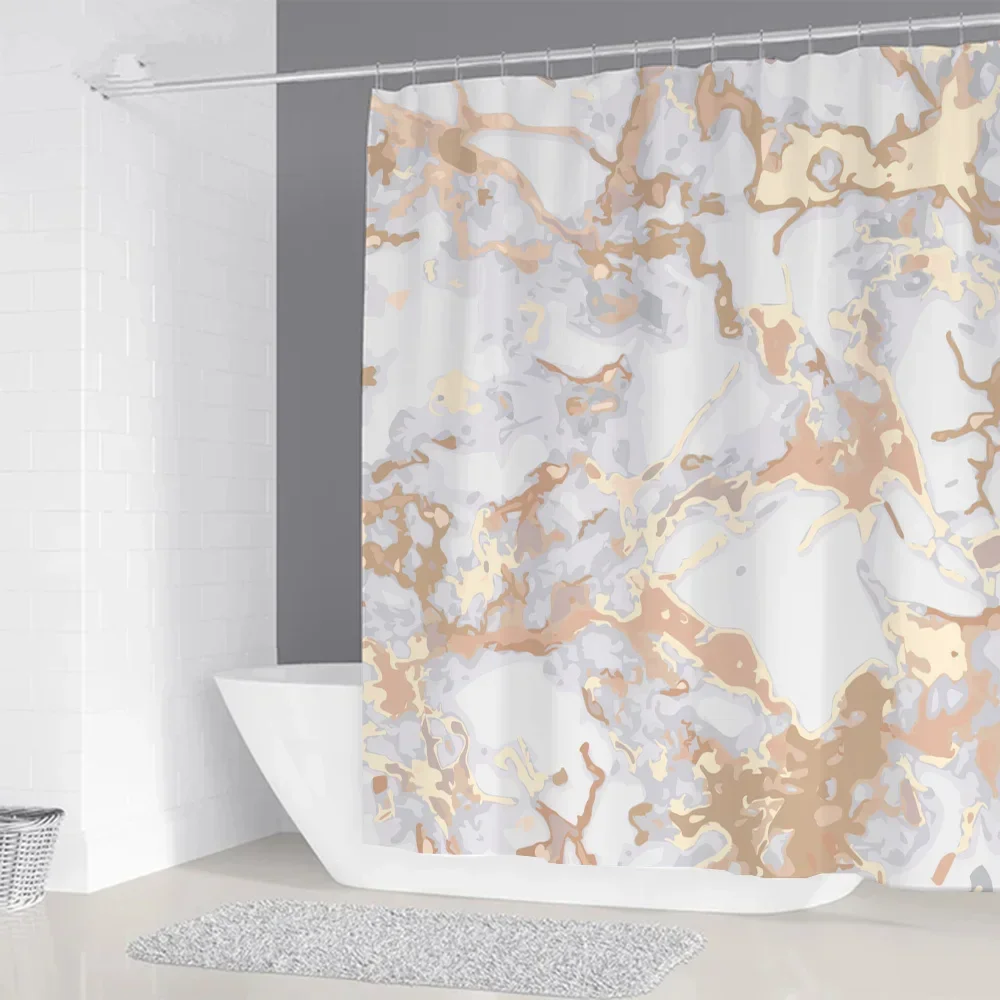 Marble Shower Curtain for Bathroom Sets Full Set Waterproof Fabric Bathroom Curtains for the Home Folding Partition Accessories