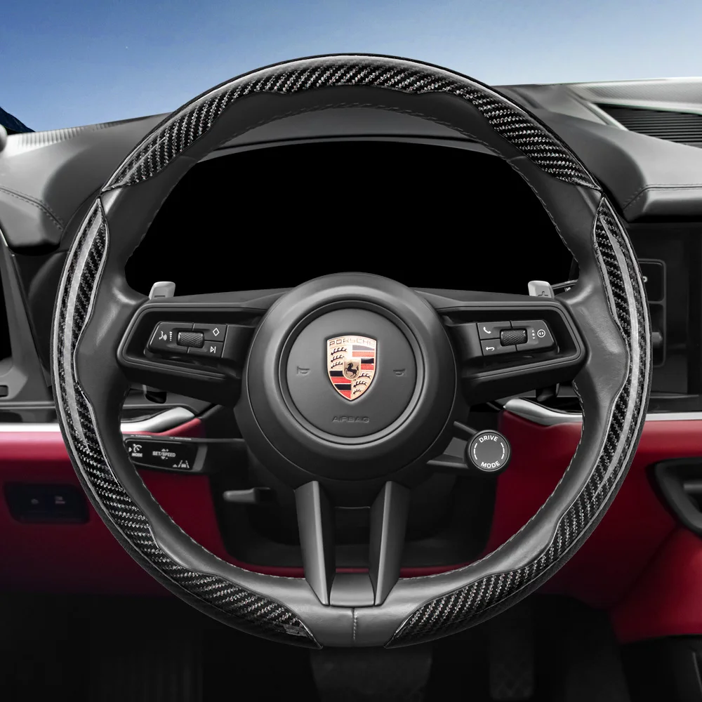 

Чехол на руль из карбона для Porsche Cayenne, Macan, 911, Panamera, 718, Taycan, черный, синий, красный, серебристый, белый