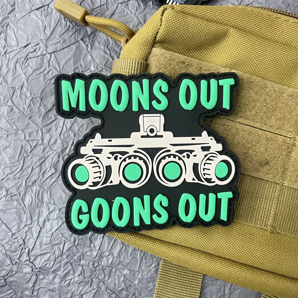 

Night-vision Device PVC Patches Stickers for Clothes "Moons Out Goons Out" Tactical Equipment Hook & Loop Patch Backpack Badges