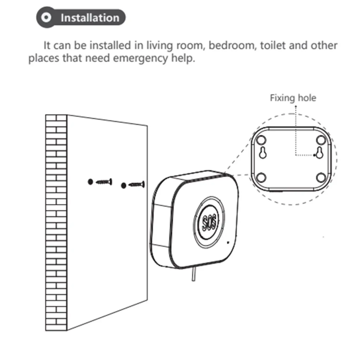 AAAEL-Tuya Wifi SOS Emergency Button Waterproof Health Alert System Personal Alarm Security With Drawstring For Elderly