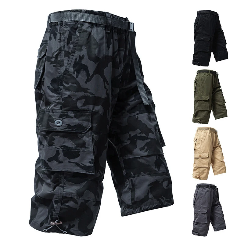 Pantalones Cargo de Algodón 3/4 para Hombre, Corte Recto Holgado, Pantalones Casuales de Trabajo, Transpirables y Resistentes al Desgaste, Hasta la Rodilla, Talla S
