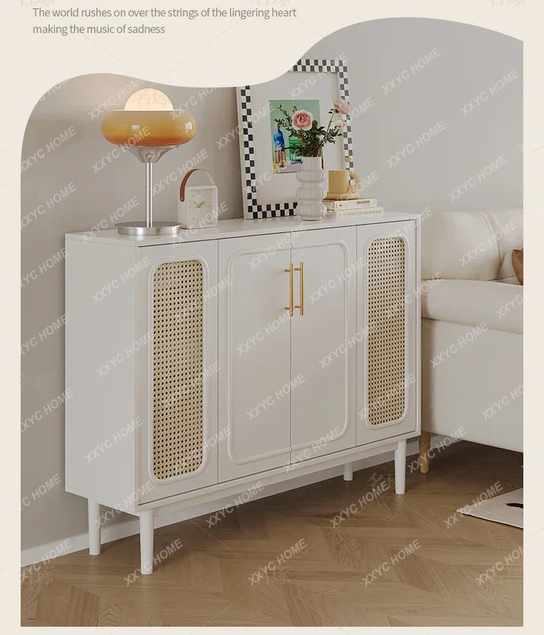 DV    retro rattan ultra-thin dining side cabinet narrow storage tea cabinet multi-functional entrance cabinet