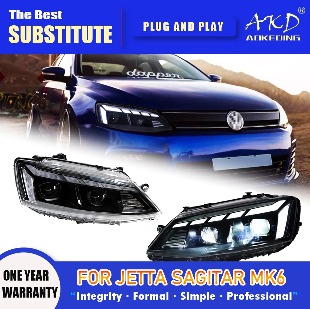 

AKD Head Lamp for Jetta Sagitar MK6 LED Headlight 2011-2018 Headlights MK6 DRL Turn Signal High Beam Angel Eye Projector Lens