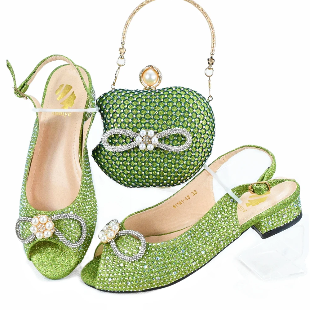 Haniye Apple Shape Green Color Designer Shoulder Bag Matching Shoes Italian Shoes and Bag Set For Wedding Party