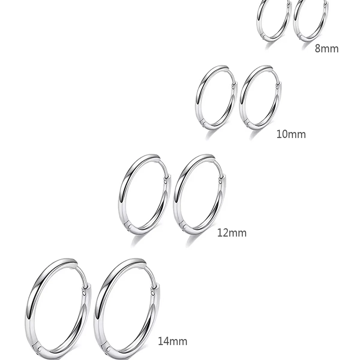 4 Pairs No Charms Stainless Steel Tiny Hoop Earrings Simple Silver/Gold Color Cirle Earrings Ins Single Side Ear Jewlery image 3