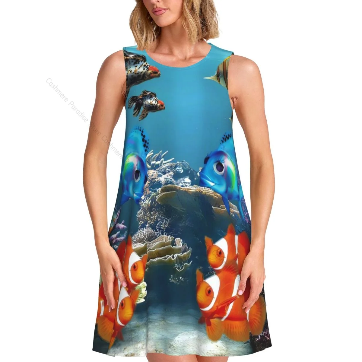Robes d'été pour femmes, t-shirt de plage, robe d'été sans manches, poisson d'aquarium, robe débardeur ample décontractée, 2025
