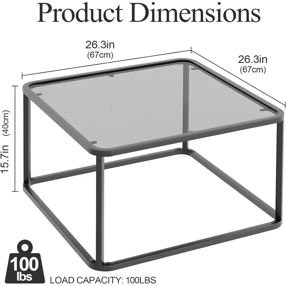 طاولة قهوة زجاجية حديثة وبسيطة لغرفة المعيشة أو المكتب، أسود ورمادي، 26.4 × 26.4 × 15.7، إطار قوي، سهل التجميع #2