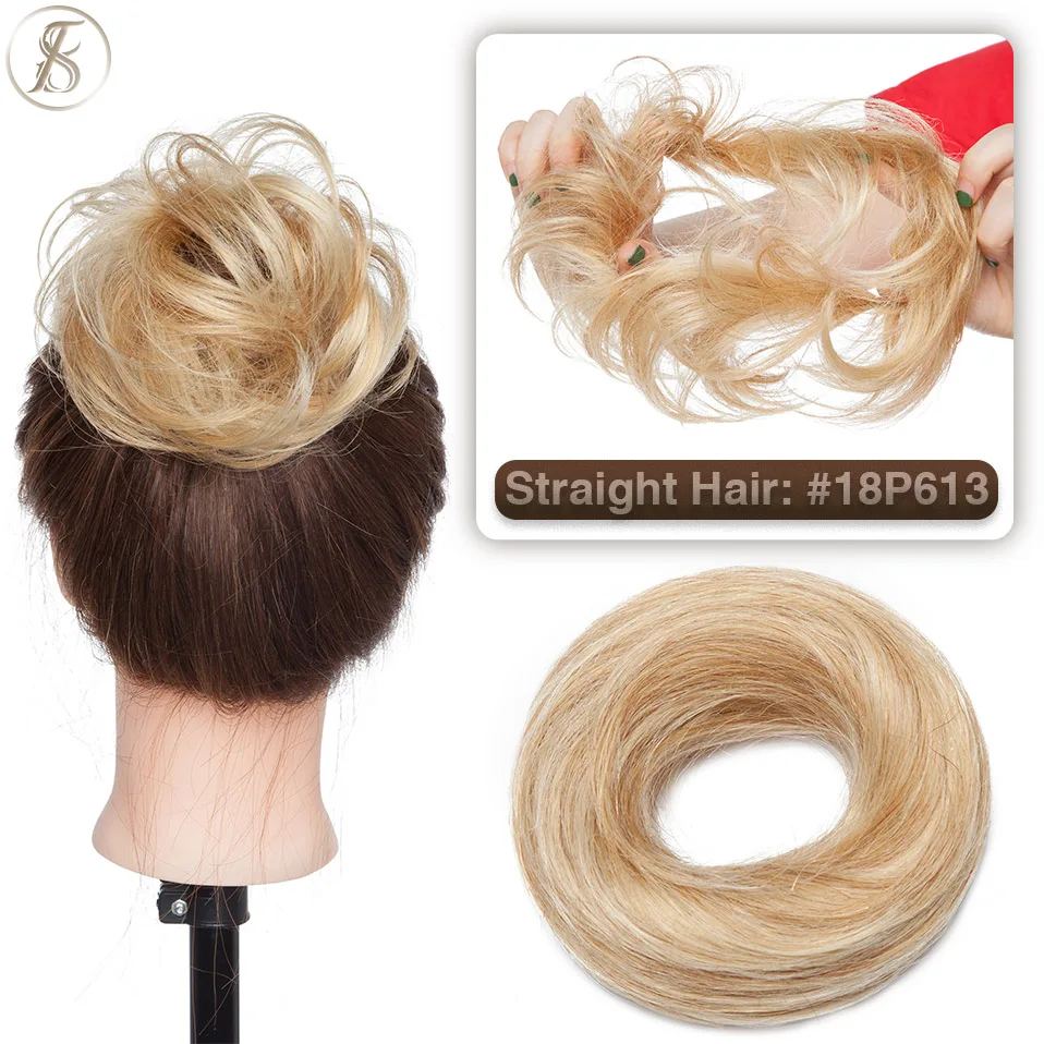 TESS 17g/23g Haar Brötchen Chignon 100% Menschliches Haar Lockiges Haar Elastische Donut Pferdeschwanz-haar Extensions Wrap natürliche Farbe Haarteil – Detail 19
