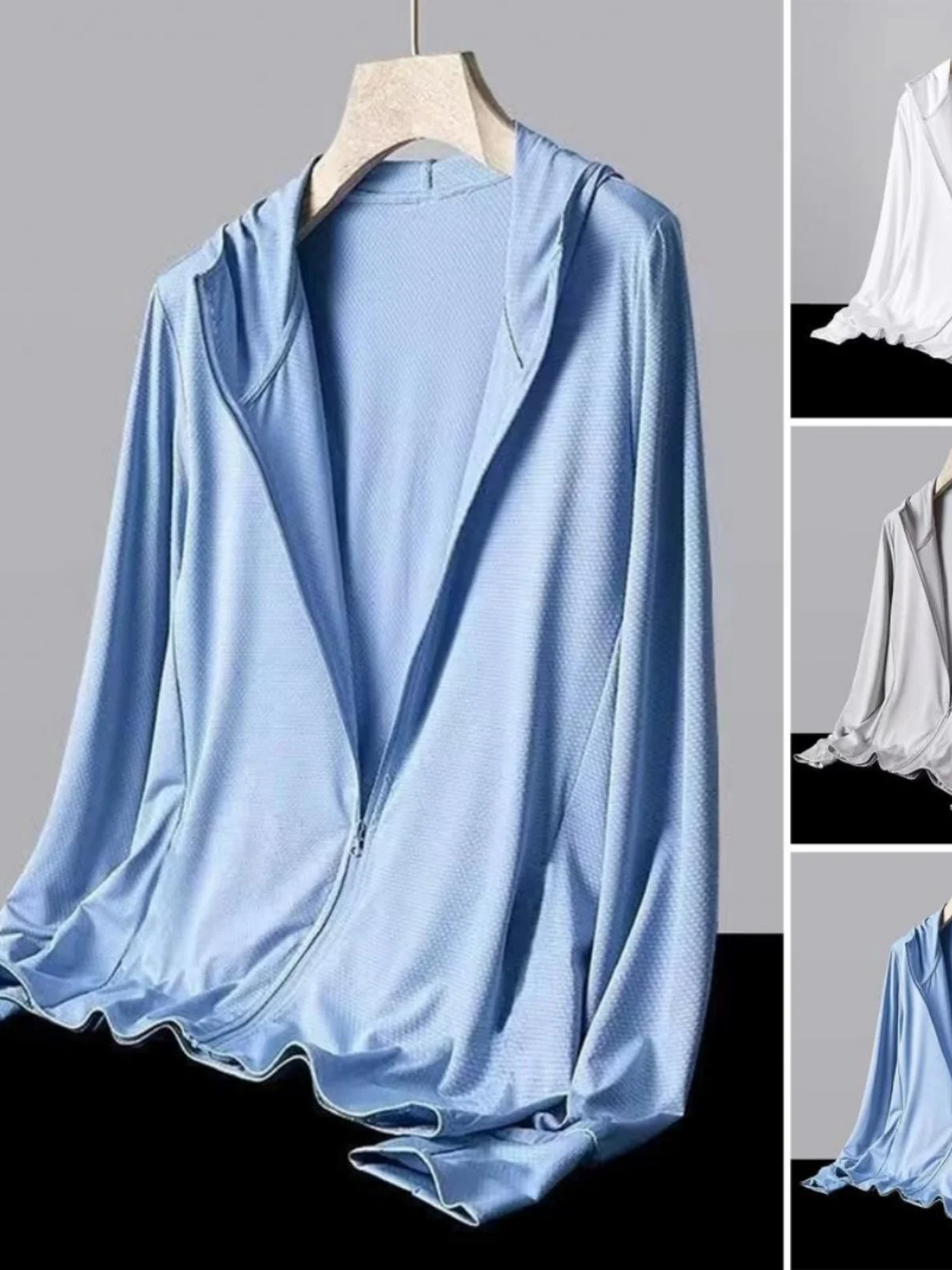 

Men's Outdoor Me Sunscreen Jaet Pure Color Breathable Long Sve Zipper Hooded Regular Fit Youth Faion UV Protection