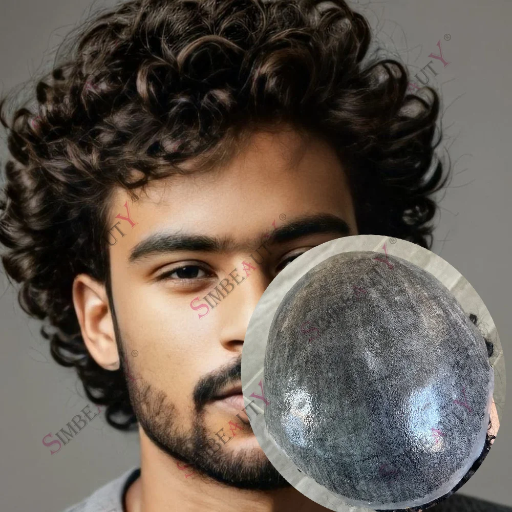 

Мужской парик из натуральных черных кудрявых афро-волос 18 мм, основа из микропленки 0,1 мм, естественная линия роста волос, система замещения волос 15 мм для мужчин с выпадением волос