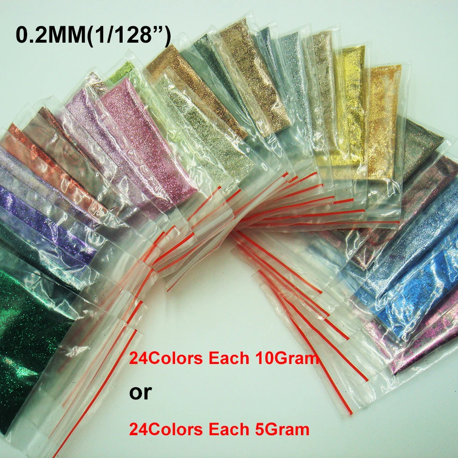 Lustre metálico 24 cores 0.2mm(1/128) pó brilhante liso para unhas, glitter para arte em unhas, maquiagem diy, pintura facial, artesanato com glitter cosmético
