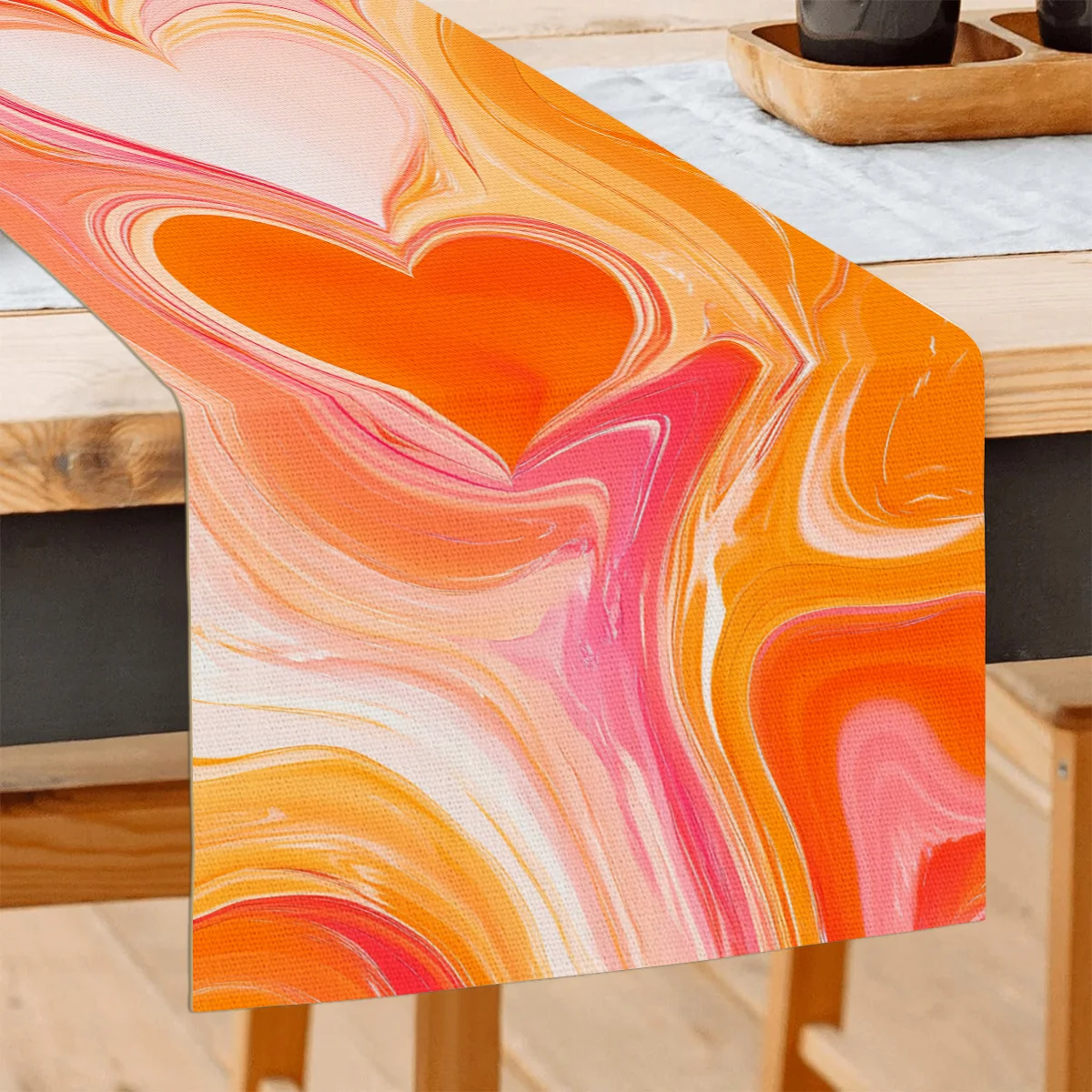 1 Piece of Orange Heart-Shaped Valentine's Day Table Runner, Suitable for Dinner Parties, Holiday Parties, Family Gatherings, Children's Activities, Themed Cafes, Home Decoration, Christmas Markets, Cozy Tea Parties
