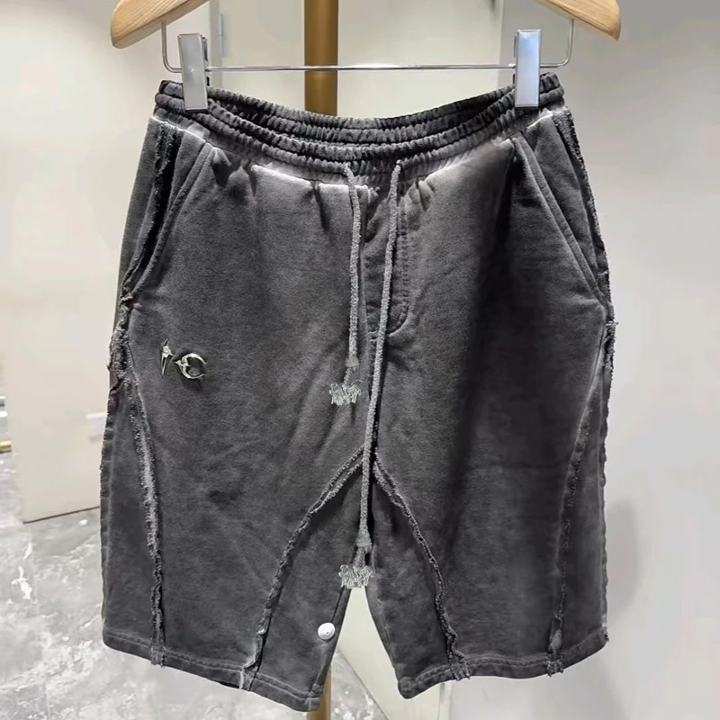 

High Street Vintage Wash Thug Клубные повседневные шорты Лучшее качество Модные лоскутные металлические логотипы Высококачественные полубрюки THUG CLUB