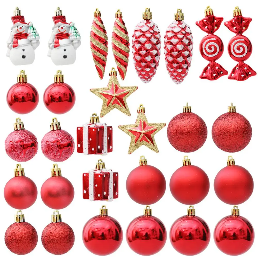 Red Christmas Hanging Ornaments Set Plastic Pendants Modern Art Festive Tree Decoration Supplies Holiday Gift Box
