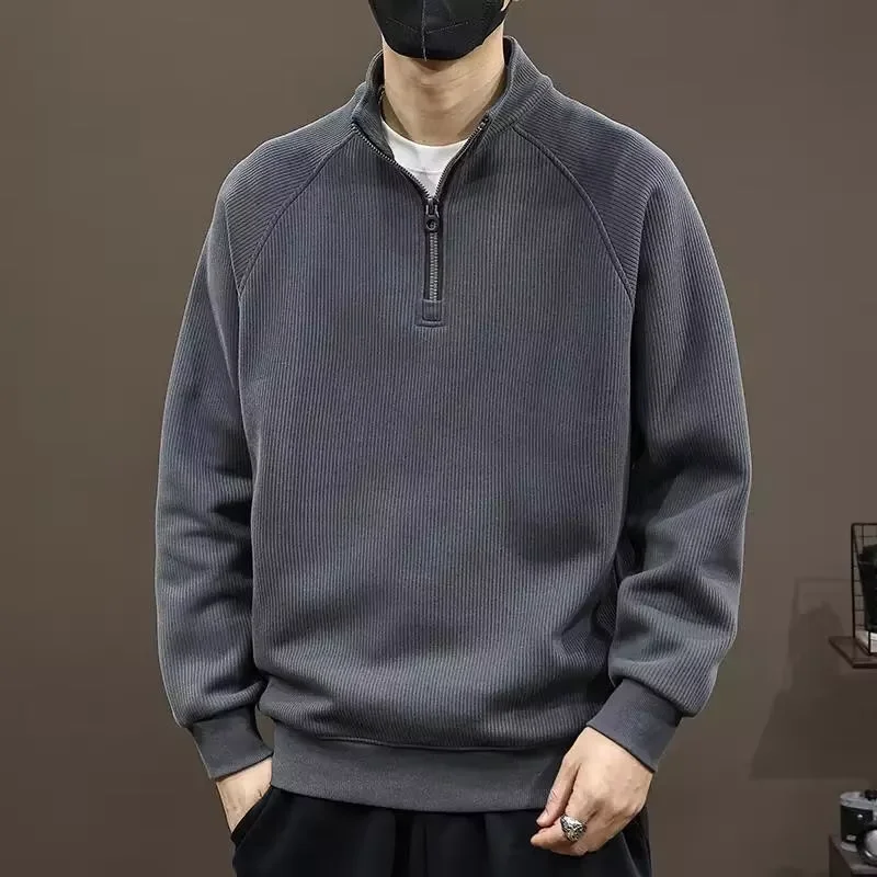 Frühling und Herbst Neue Halb Zipper Mode Stehkragen männer Hoodie Einfarbig Einfache Trendy Vielseitig Lose Innen top Co