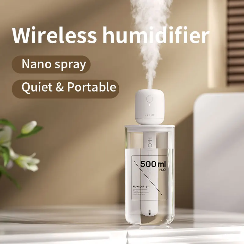 JISULIFE-Mini humidificador portátil inalámbrico, pequeño humidificador de vapor frío, USB, de escritorio, para coche, viaje, oficina, súper