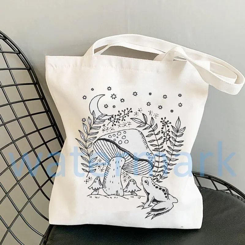 Aesthetic Tote Bag Organic Cotton Jute Tote Canvas Bag Dark Academia Tote Bag Cute Frog Mushroom Tote Bag Frog Bag Teacher Totes