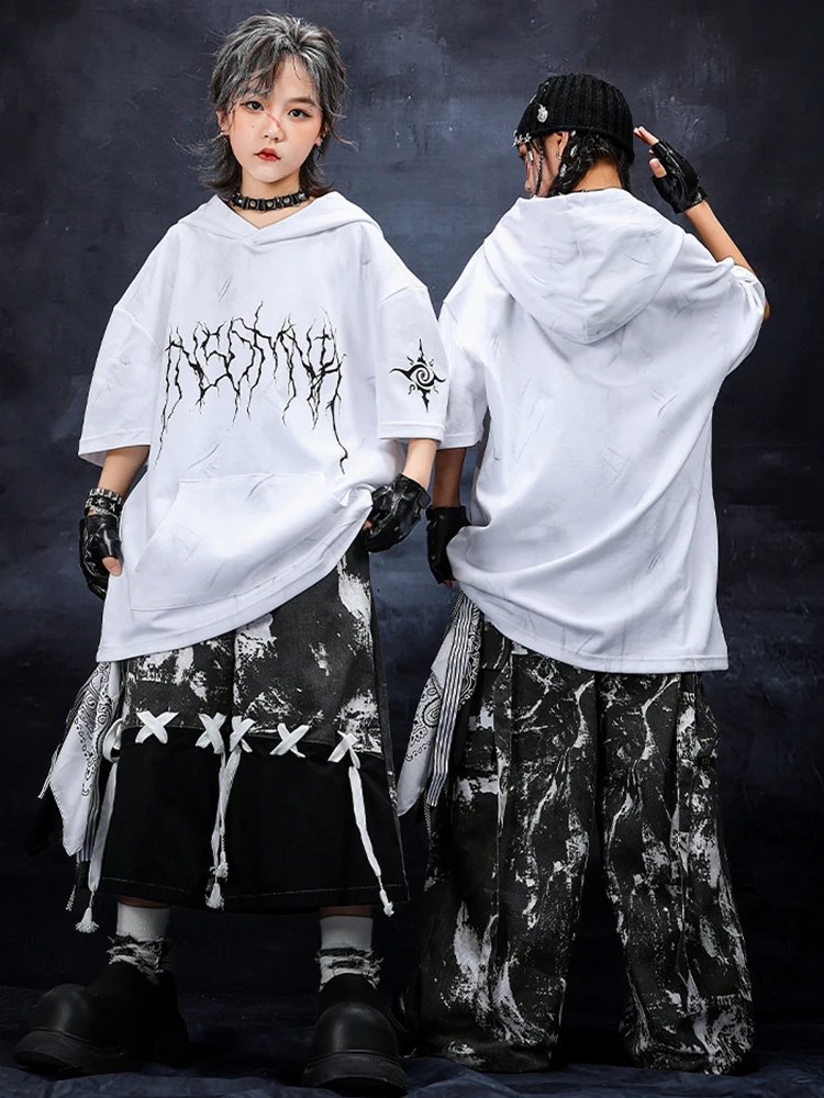 

Boys Handsome Hip Hop Dance Clothes White Tops Black Pants Summer Street Clothing Jogger Outfit Girls Jazz Practice Wear BL16602