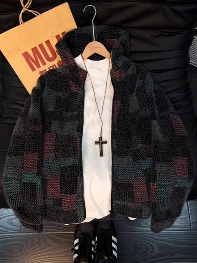 

Thiened клетчатая толстовка с капюшоном, кардиган, мужской осенне-зимний повседневный удобный винтажный длинный свеч на молнии, мягкая ткань J...
