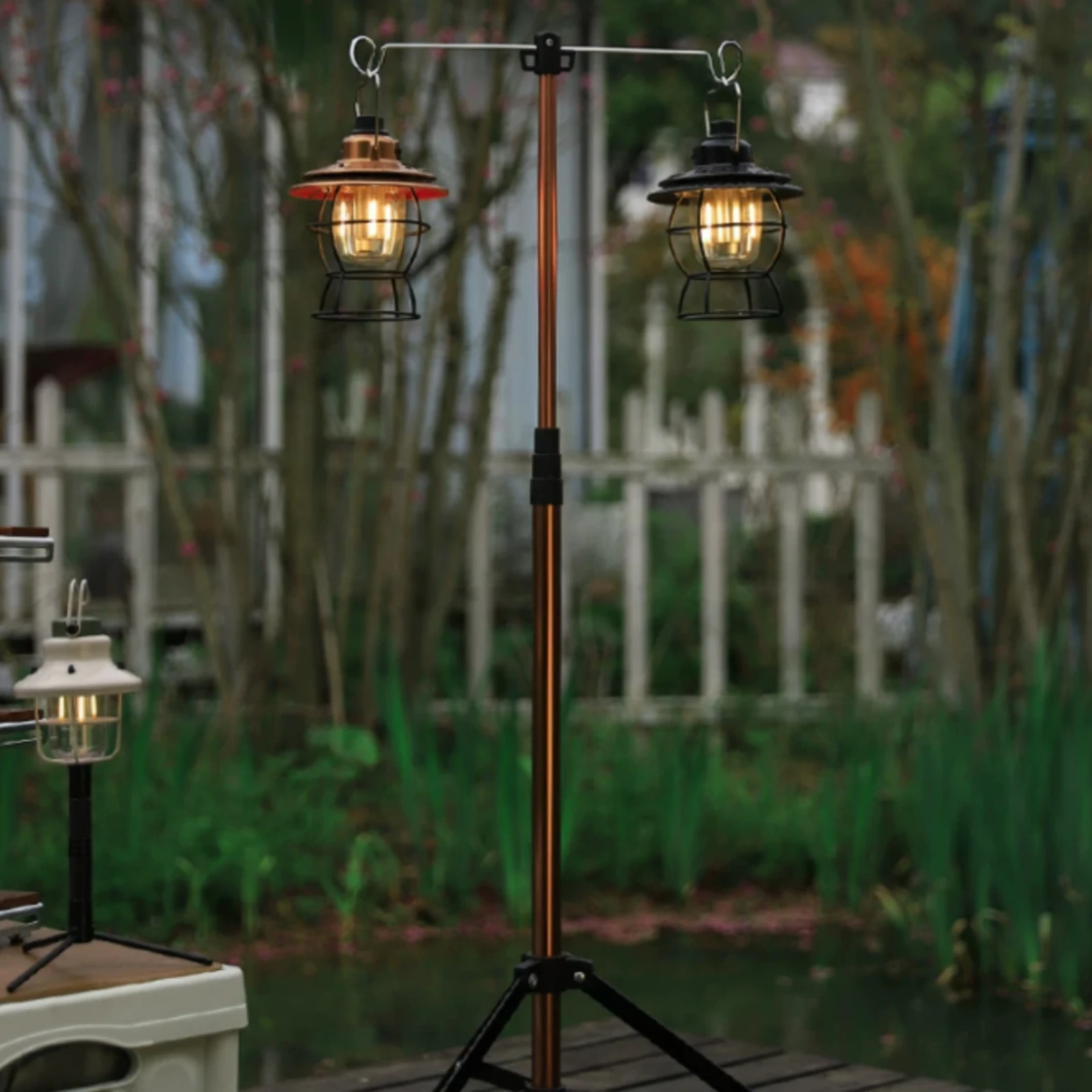 Tripod Stand with Hooks Telescopic Hanging Lamp Stand Pole Adjustable Hardware Lightweight for Campers, Camping