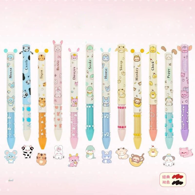 

12/36 шт., креативная гелевая ручка с изображением животных, милые 0,5 мм, черные/красные чернила, нейтральные ручки, офисные школьные принадлежности