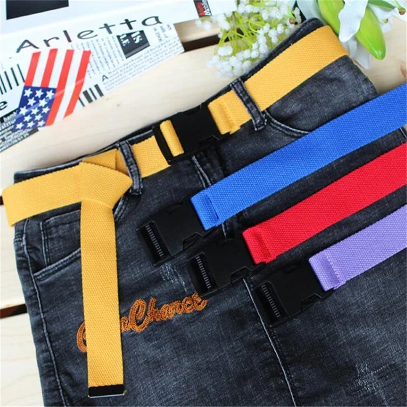 Adults Adjustable All-Match Belt Unisex Korean Style Canvas Belts Vintage Plastic Buckle Elastic Solid Color Long Waistband