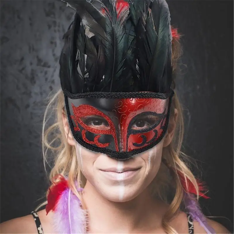 Gefiederte Maskerade-Maske für Damen und Herren, Halloween-Maskerade-Cosplay-Maske, halbe Gesichtsmaske, Halloween-Maske