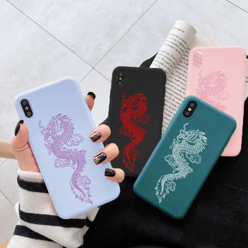 HOT Red Dragon สำหรับ IPhone 12 13 Pro 7 8 Plus X XR XS Iphone 11 Pro max กรณีแฟชั่นสัตว์ซิลิโคน Cover Fundas