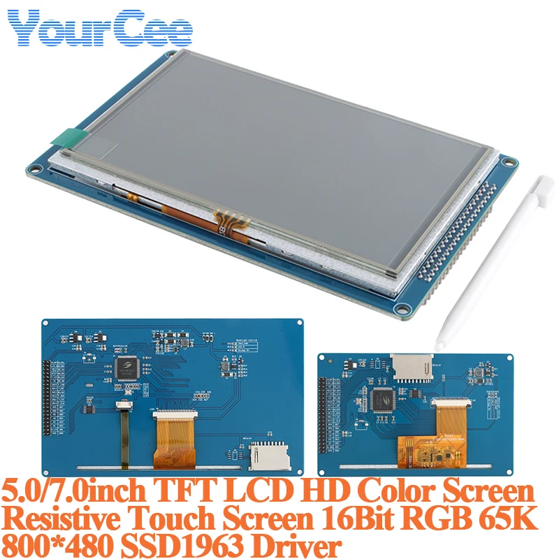 50-70インチtft-lcd-hdカラースクリーン抵抗膜式タッチスクリーンディスプレイモジュール-70インチ-50インチ-16ビットrgb-65k-800-480-800x480-ssd1963