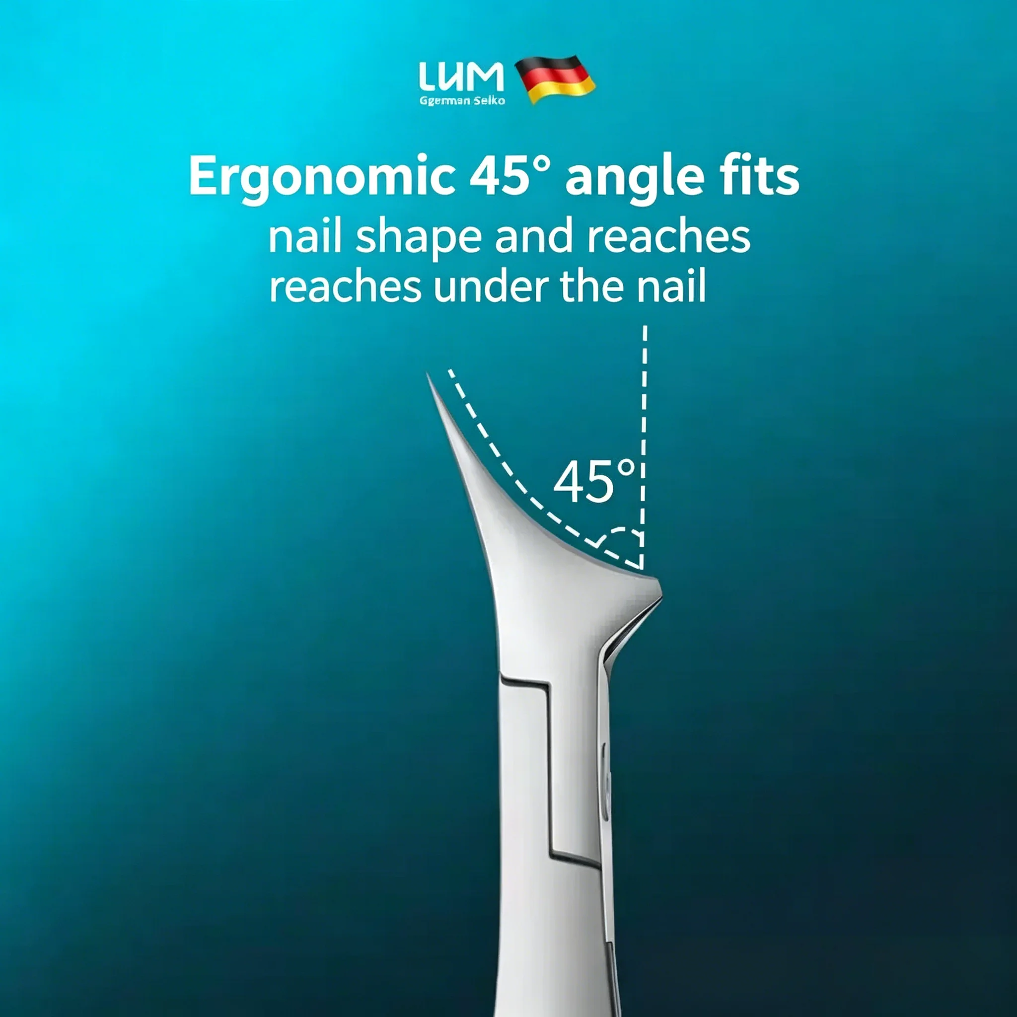 German Seiko Ingrown Toenail Clippers, 45° Ergonomic Angled 20mm Elongated Pointed Jaws Nail Nipper, Stainless Steel Sharp Curve