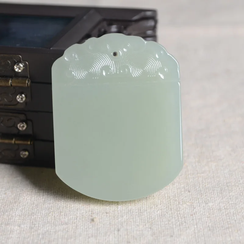 Hetian Safety-Blessing Card Greenish White Safe Blank Plates for Men and Women Jade Pendant