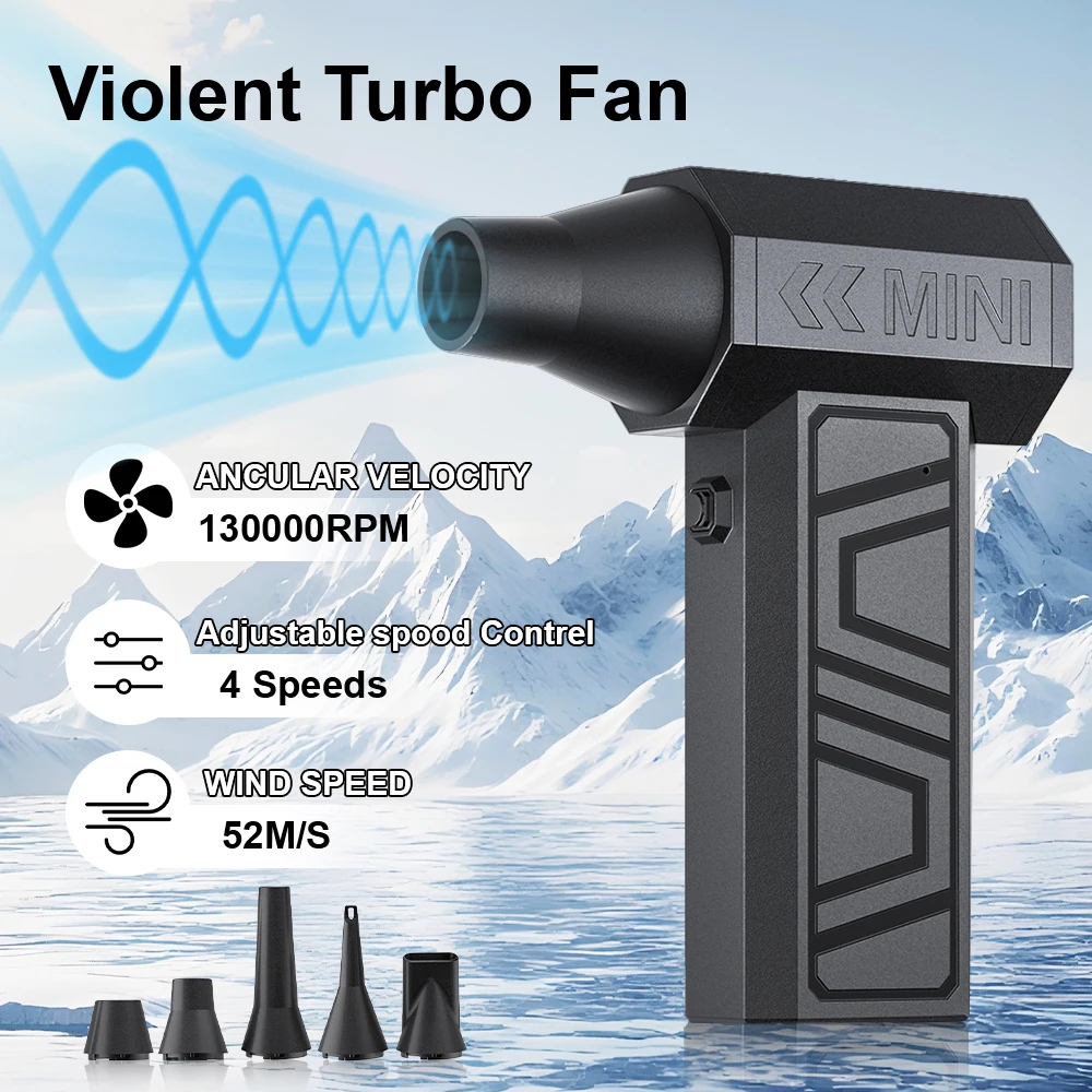 Turbo Jet Fan Cleaning Blower Tool 5 Outlet Nozzles 130000RPM Blowing Snow Electric Air Duster Portable Car Fan Type-C Charging