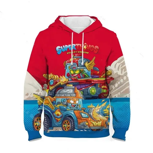 Superthings Power Machines-Sudadera con capucha para niños y niñas, ropa con estampado 3D, informal, a la moda, con patrón de dibujos animados, de gran tamaño