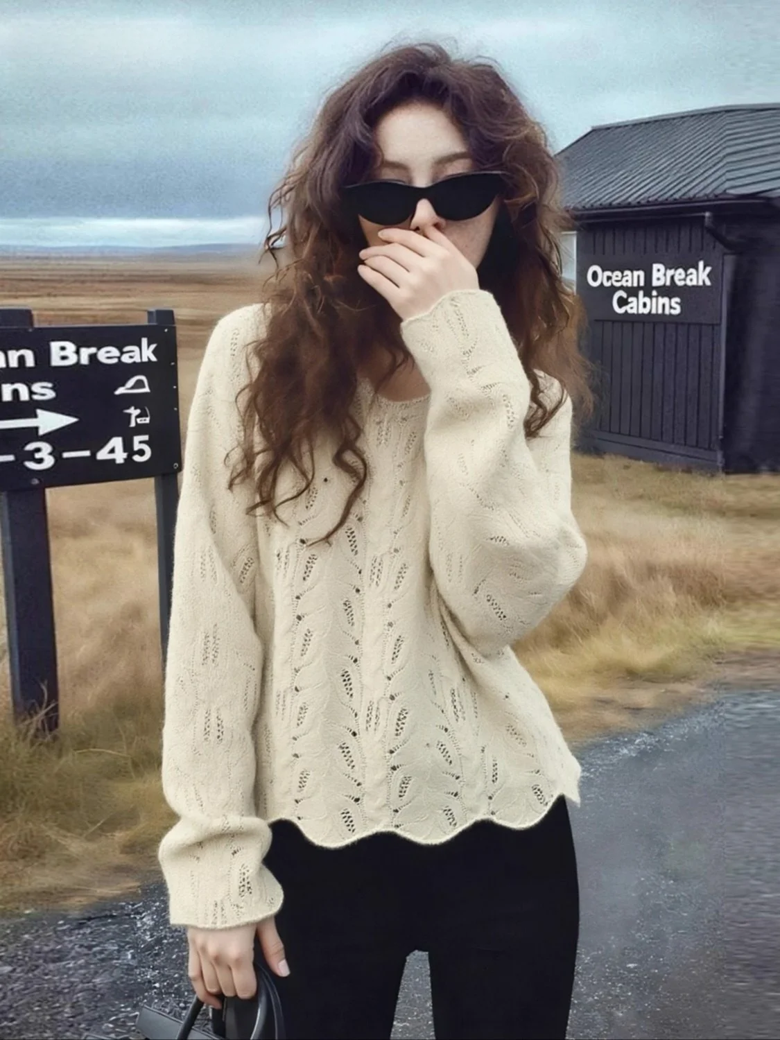 

La Chapelle Women's V-Ne Knitwear Loose Fit Beige Sweater Spring Autumn Winter Base Layer Thermal Long Sve Camere