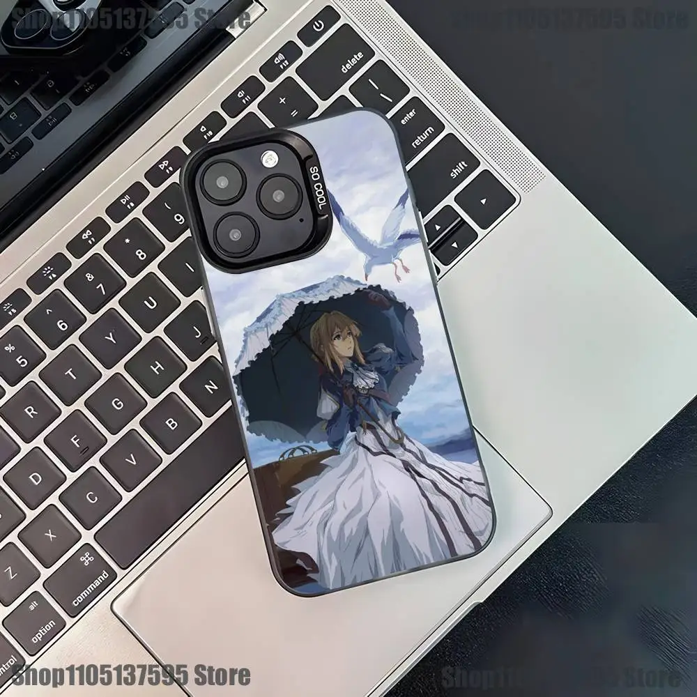 حافظة هاتف V-Violet Evergarden Novel لهاتف iPhone 17,16,15,14,13,12,11,Pro,XS,Max,Plus,Mini,SE4,E غطاء أسود غير لامع مقاوم للصدمات
