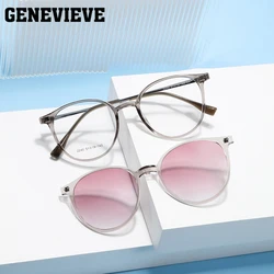 Genevieve magnetische aufsteck bare Brille runde Mode optische Myopie fahren polarisierte Sonnenbrille Blaulicht Schutzbrille 2240