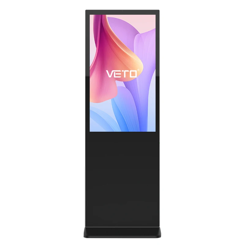 VETO LCD 32-86 بوصة لافتات رقمية واقفة على الأرض ومشغل فيديو 4K إعلان Android Wifi توتيم داخلي تفاعلي