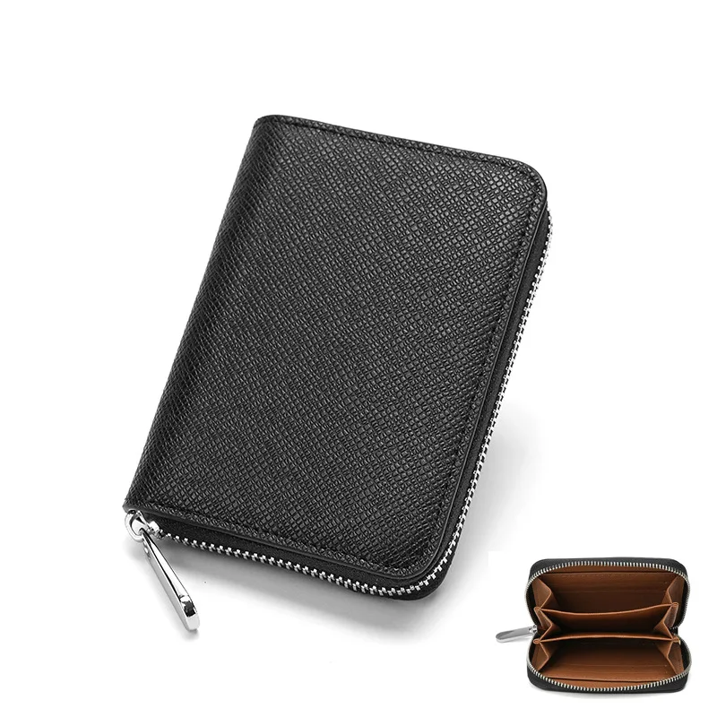 Leather Men Women Card Holder Small Zipper Wallet Solid Coin Purse Accordion DesignBusiness Credit Card Bags