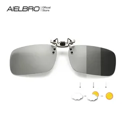 AIELBRO Men's Photochromic Glasses Polarized Clip on Sunglasses Night Driving Polarizing Glasses Fishing Clip on Glasses