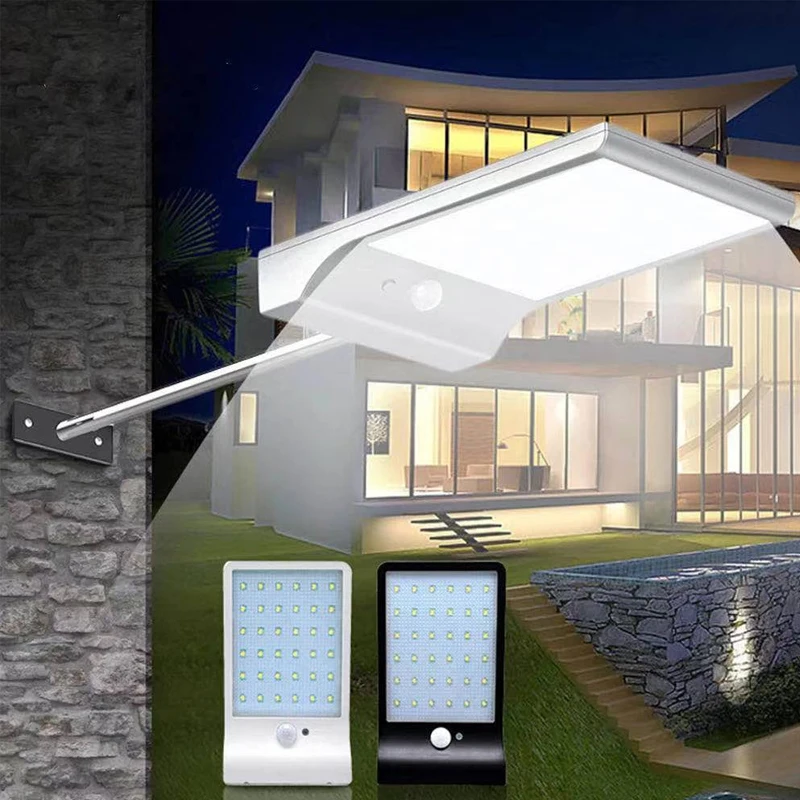 Luces solares de pared para el hogar, 48 LED, lámpara Solar para exteriores, Sensor de movimiento PIR, luz de calle alimentada por energía Solar para luz de jardín