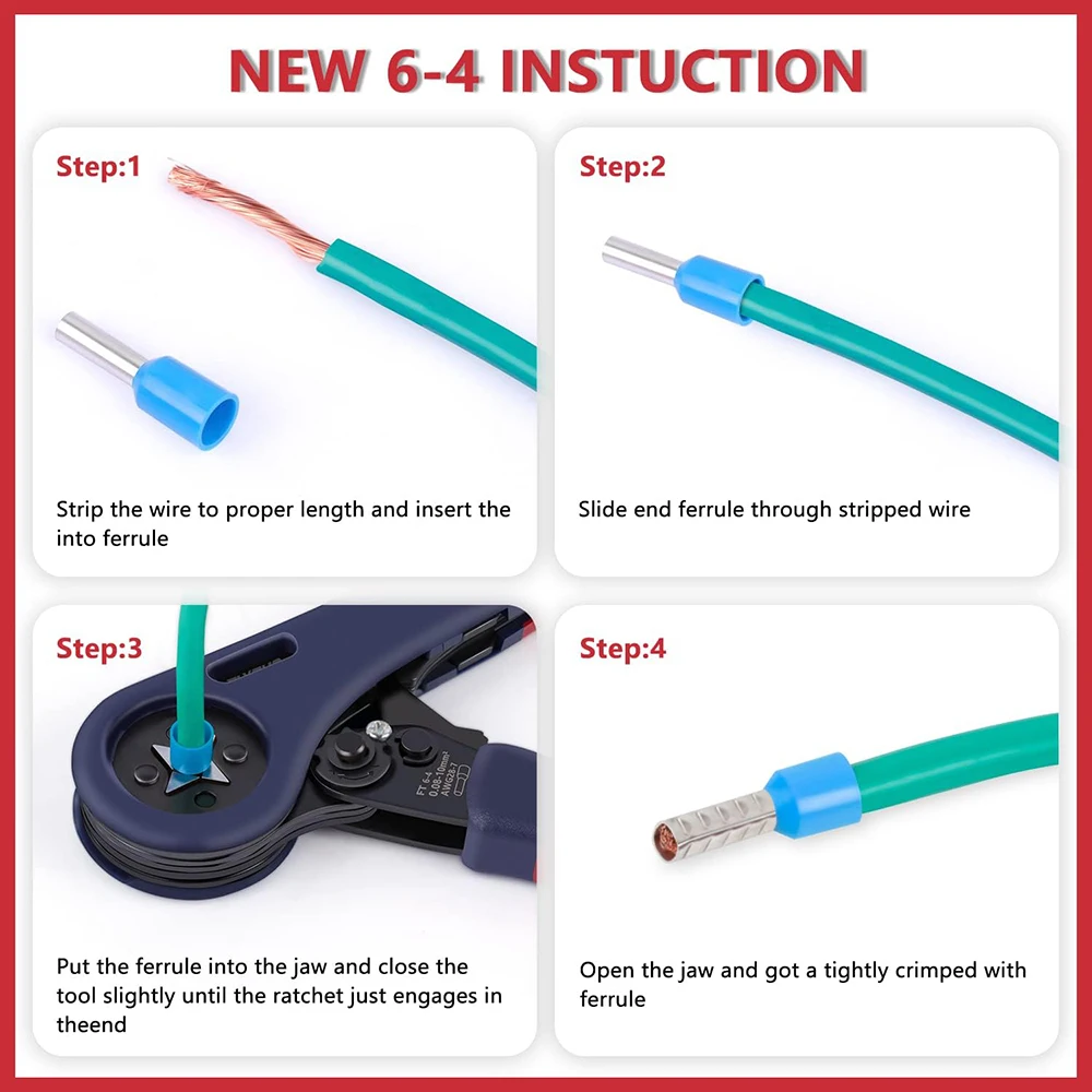 Outil de sertissage de virole de fil, pince à sertir à cliquet auto-ajustable HSC8 6-4A pour AWG28-10, outil de sertissage de qualité supérieure