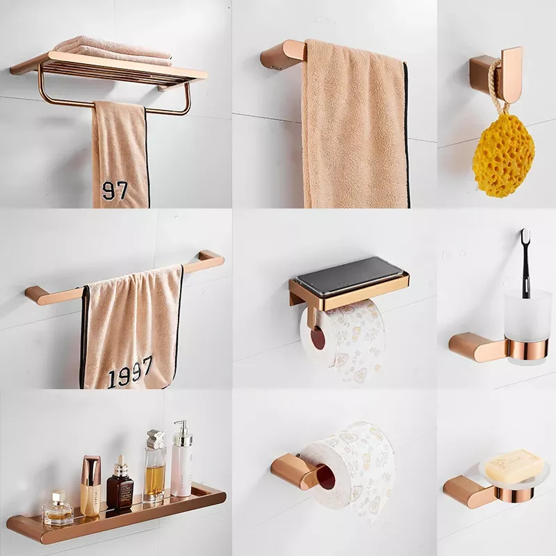 Bathroom Hardware Set Wall Mounted Rose Gold Bath Hardware Set Bathroom Towel Rack Sets