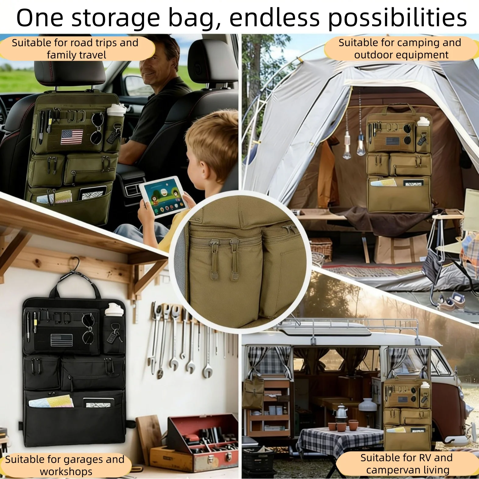 Multifunktionale taktische Gepäckorganizer-Tasche, hängende Rücksitz-Autotasche für Reisen und Roadtrips – Detail 6