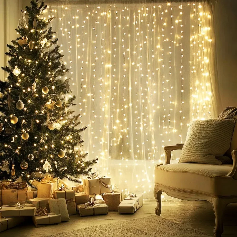 USB Plug Christmas LED Curtain String Lights Fairy Garland with Remote Control for Bedroom Wedding Home Decoration