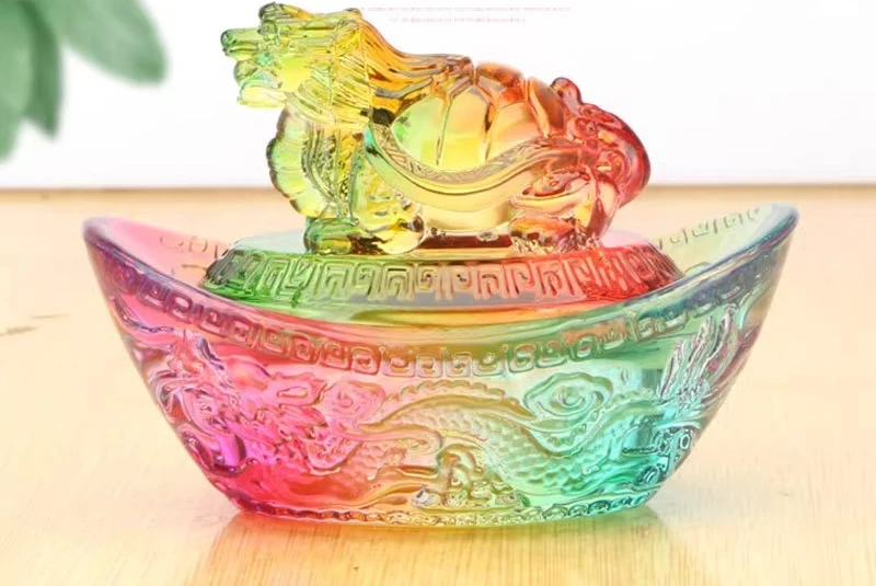 Crystal dragon turtle ornament cover dragon and Phoenix Yuanbao Jincai Jucai glazed crafts