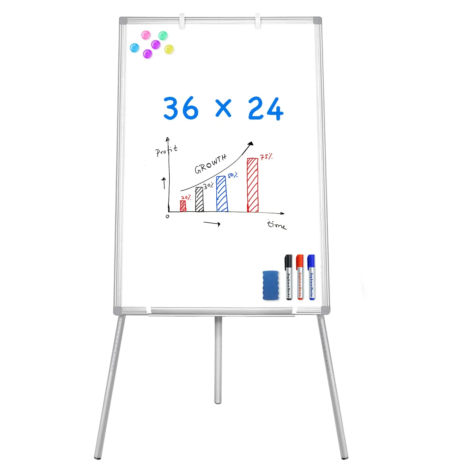 

PORTABLE MAGNETIC EASEL WHITEBOARD, 36X24 INCH DRY ERASE BOARD, FOR HOME OFFICE & PRESENTATIONS